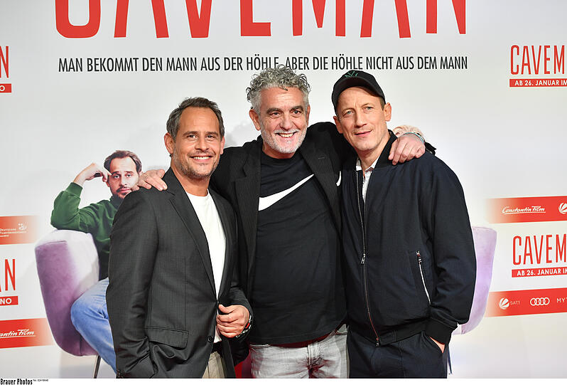 Moritz Bleibtreu, Mario Gamba und Wotan Wilke Möhring bei der Premiere von "Caveman".