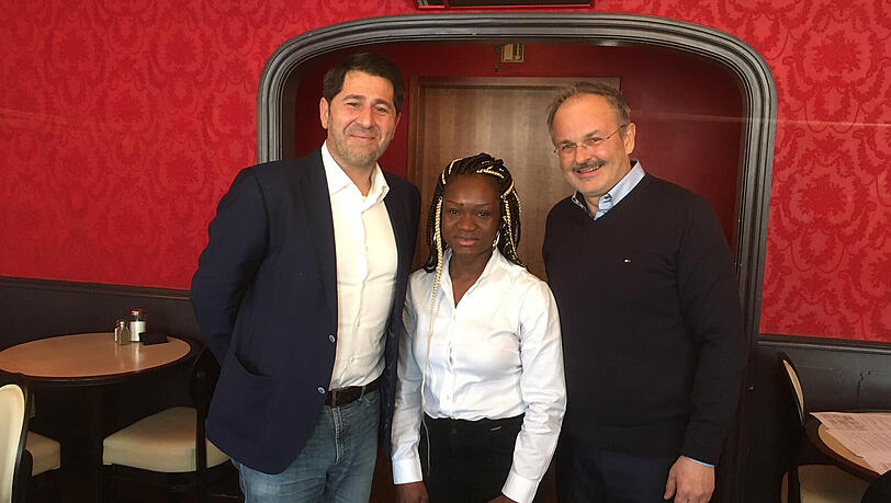 Cetin Oraner, Marie-Jules Mpot Mimbang und Thanasis Bagatzounis von der Wählergruppe "Zusammen in Bayern" (Zuba). Cetin Oraner, Marie-Jules Mpot Mimbang und Thanasis Bagatzounis von der Wählergruppe "Zusammen in Bayern" (Zuba).