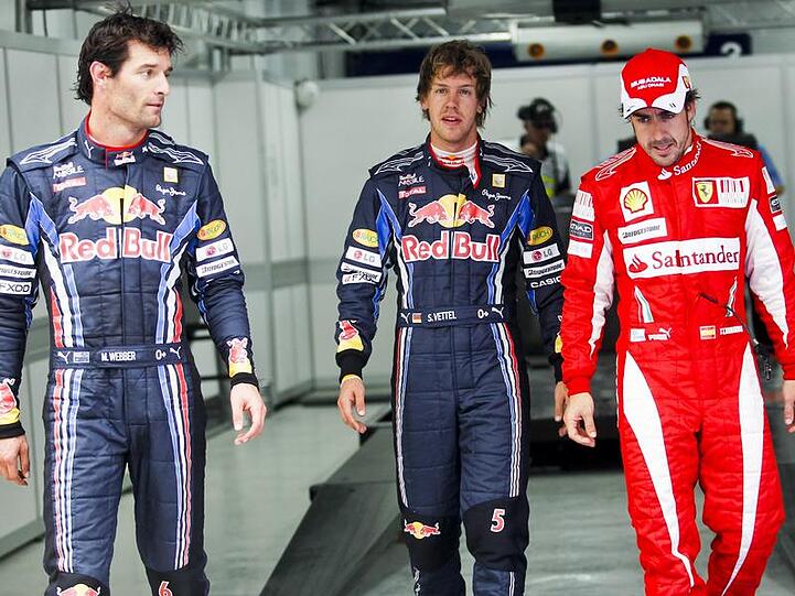 Dreikampf um die WM: Mark Webber, Sebastian Vettel und Fernando Alonso (v.l.).