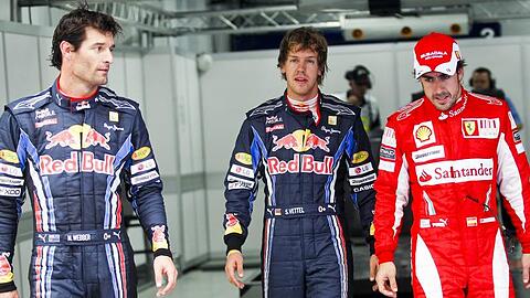 Dreikampf um die WM: Mark Webber, Sebastian Vettel und Fernando Alonso (v.l.).