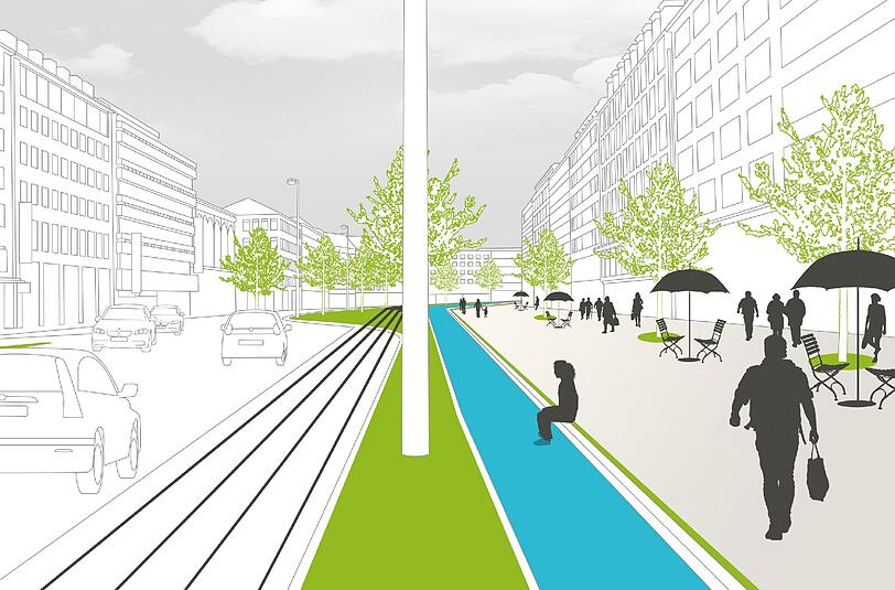 Weniger Verkehr, mehr Platz für Fußgänger: So stellen sich die Grünen den Sonnenstraßen-Boulevard vor.