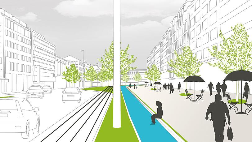 Weniger Verkehr, mehr Platz für Fußgänger: So stellen sich die Grünen den Sonnenstraßen-Boulevard vor. Weniger Verkehr, mehr Platz für Fußgänger: So stellen sich die Grünen den Sonnenstraßen-Boulevard vor.