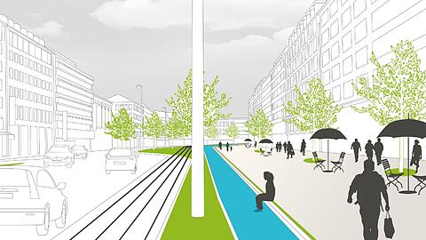 Weniger Verkehr, mehr Platz für Fußgänger: So stellen sich die Grünen den Sonnenstraßen-Boulevard vor.
