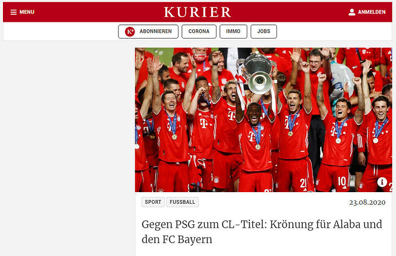 Beim "Kurier" (Österreich) darf der Bezug auf David Alaba nicht fehlen.