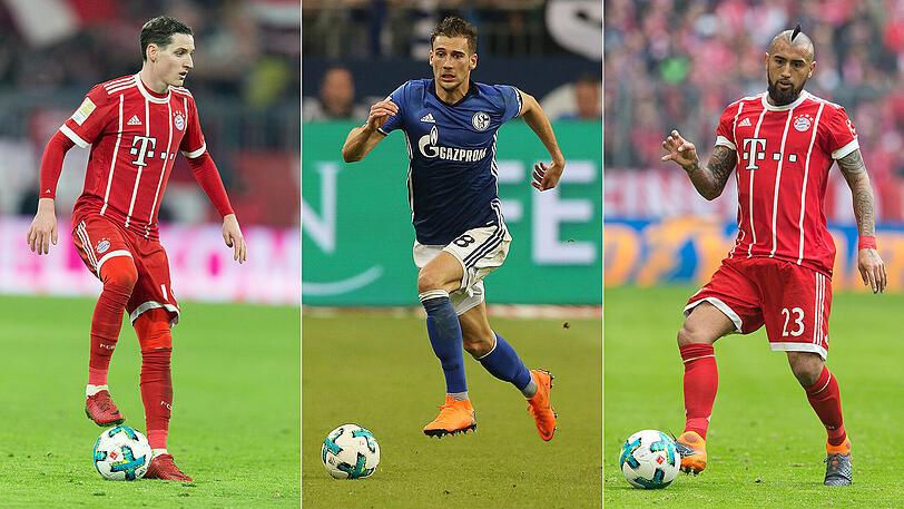 In der Bundesliga begehrt: Sebastian Rudy (links). Ab Sommer beim FC Bayern: Leon Goretzka (Mitte). Vertrag bis 2019 &ndash; und derzeit verletzt: Arturo Vidal (rechts).