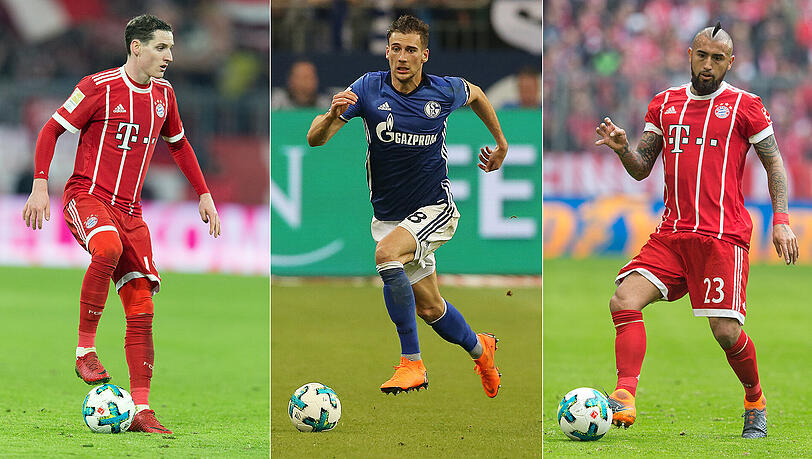 In der Bundesliga begehrt: Sebastian Rudy (links). Ab Sommer beim FC Bayern: Leon Goretzka (Mitte). Vertrag bis 2019 – und derzeit verletzt: Arturo Vidal (rechts). In der Bundesliga begehrt: Sebastian Rudy (links). Ab Sommer beim FC Bayern: Leon Goretzka (Mitte). Vertrag bis 2019 – und derzeit verletzt: Arturo Vidal (rechts).
