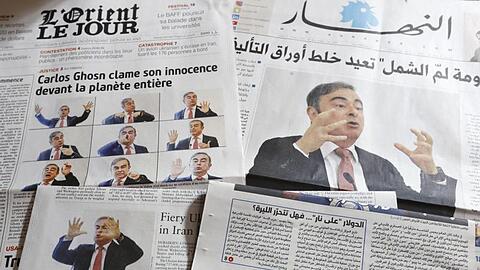 Berichte über den Fall Ghosn in libanesischen Tageszeitungen am Tag nach der Pressekonfeerenz in Beirut.