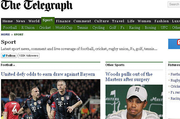 Der britische Daily Telegraph: United vereitelt Chancen und holt Unentschieden gegen Bayern.