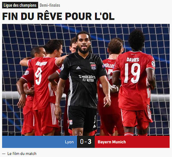 "Das Ende des Traums für OL", titelt die französische Sportzeitung "L'Équipe".