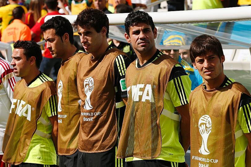 Und auch diese fünf Spanier werden wir nicht mehr sehen (von r. nach l.): Xavi, Sergio Busquets, Javi Martinez, Diego Costa und David Silva.