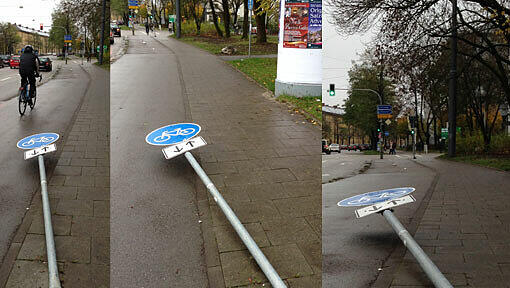 Am Wochenende wurde wohl durch ein Auto dieses Radl-Schild bei der Einfahrt von der Arnulfstraße in den Hirschgarten umgefahren. Endlich, finden die Radler. Denn es stand schon die ganze Zeit im Weg. Am Wochenende wurde wohl durch ein Auto dieses Radl-Schild bei der Einfahrt von der Arnulfstraße in den Hirschgarten umgefahren. Endlich, finden die Radler. Denn es stand schon die ganze Zeit im Weg.