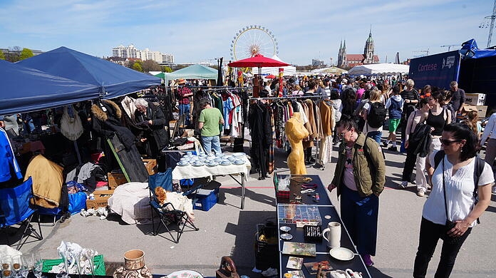 Bei schönstem Wetter stöbern Flohmarkt-Fans und Schnäppchenjäger auf der Theresienwiese.