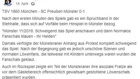 Die "Groundhopper 1860" attackierten die Münster-Ultras nach den Provokationen scharf. Die "Groundhopper 1860" attackierten die Münster-Ultras nach den Provokationen scharf.