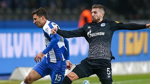 Berlins Marko Grujic (l) kämpft gegen Matija Nastasic von Schalke 04 um den Ball.