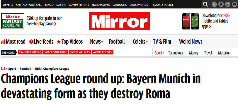 "Zerstörerische Bayern verwüsten Rom" - Daily Mirror (UK)