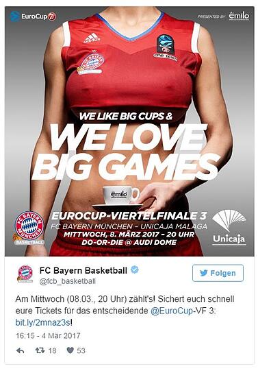 Mit diesem Tweet möchte der FC Bayern für das Europacupspiel gegen Unicaja Malaga Werbung machen.