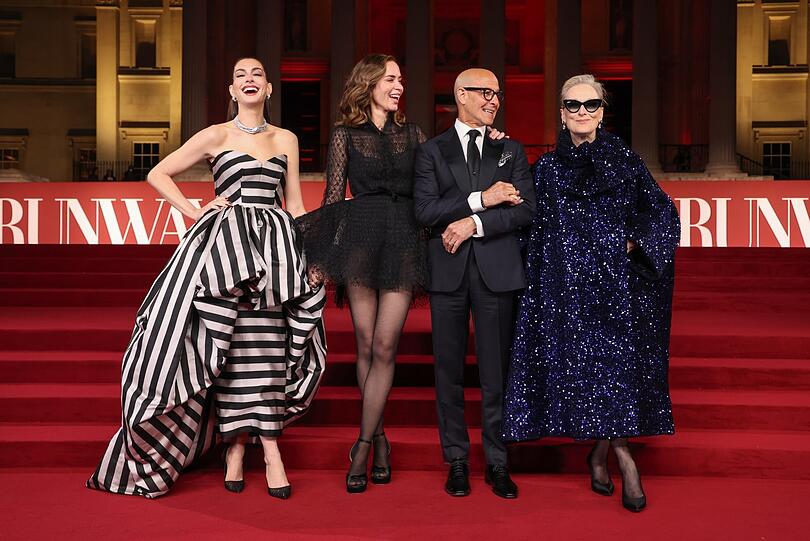 Bei der Europapremiere in London (von links): Anne Hathaway, Emily Blunt, Stanley Tucci und Meryl Streep.