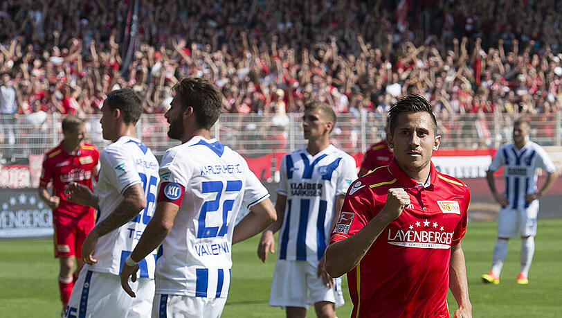 Steven Skrzybski (Foto) bildet gemeinsam mit Collin Quaner und Adrian Nikci das gefährliche Sturm-Trio von Union Berlin. Steven Skrzybski (Foto) bildet gemeinsam mit Collin Quaner und Adrian Nikci das gefährliche Sturm-Trio von Union Berlin.