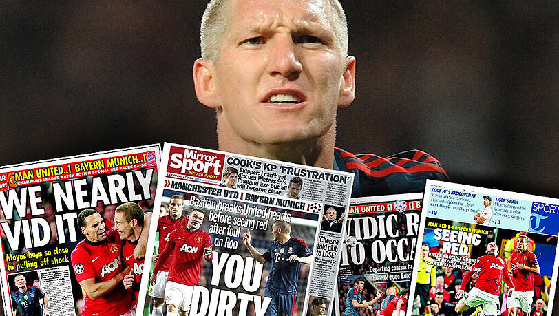 Internationale Pressestimmen zu FC Bayern gegen Manchester United: Unfassbar! Die britische Mirror Sport titelt mit "You Dirty Schwein" und spielt dabei auf den Ausgleich und die rote Karte für Bastian Schweinsteiger an. Wir werfen einen Blick auf die englischen Tabloids...