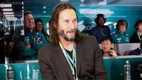 Keanu Reeves während eines Formel-1-Besuchs in Silverstone.