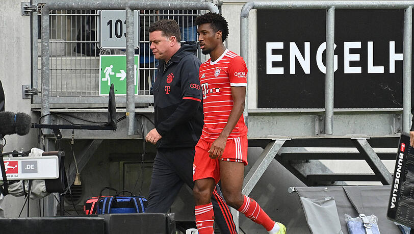 Kingsley Coman hat gegen die TSG Hoffenheim einen Schlag auf den Oberschenkel bekommen.