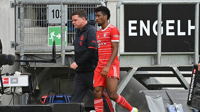 Kingsley Coman hat gegen die TSG Hoffenheim einen Schlag auf den Oberschenkel bekommen.