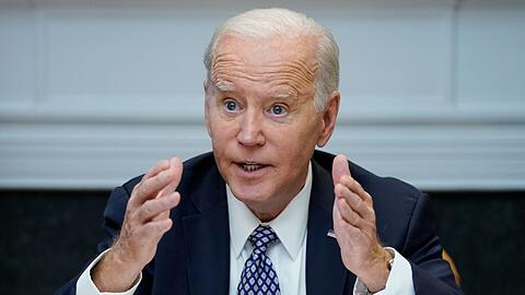 US-Präsident Joe Biden bei einem Treffens im Roosevelt Room des Weißen Hauses.