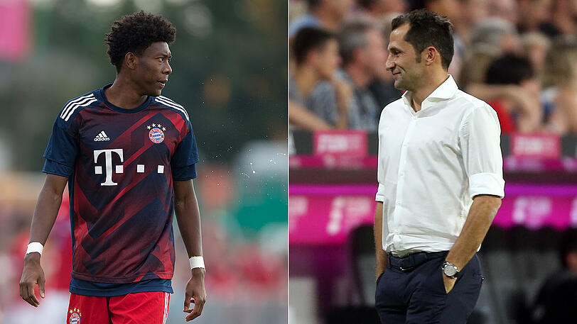 Bayern-Profi David Alaba (links) und der neue Sportdirektor Hasan Salihamidzic.
