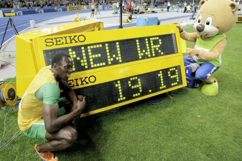 Usain (l.) und Berlino (r.): Der Bolt, der Bär und die Fabelzeit
