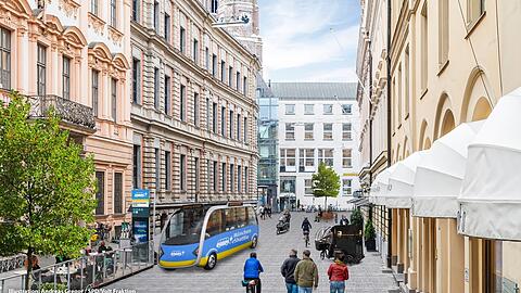 Alle Parkplätze weg, kein Autoverkehr mehr - dafür sollen E-Citybusse durch die Altstadt fahren, wie auf dieser Illustration in der Kardinal-Faulhaber-Straße.