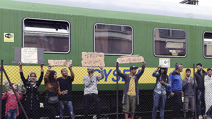 In Ungarn festgehaltene Flüchtlinge kämpfen für ihre Weiterreise. In Ungarn festgehaltene Flüchtlinge kämpfen für ihre Weiterreise.