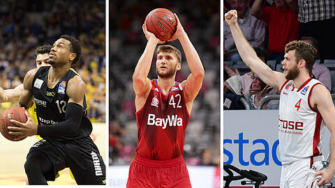 Die Stars der bayerischen Teams: Trey Lewis (Bayreuth), Maxi Kleber (FC Bayern) und Bambergs Nicolo Melli (v.l.).