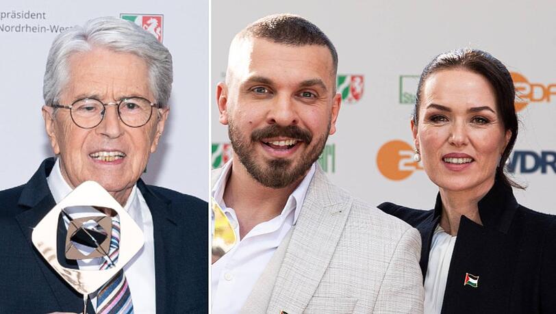 Frank Elstner (l.), Edin Hasanovic und Melika Foroutan geh&ouml;rten zu den gl&uuml;cklichen Gewinnern der Grimme-Preisverleihung.