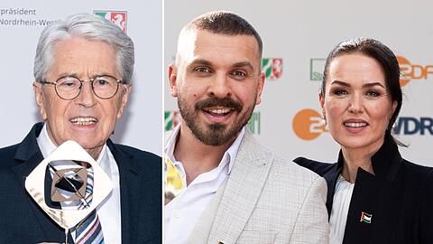 Frank Elstner (l.), Edin Hasanovic und Melika Foroutan geh&ouml;rten zu den gl&uuml;cklichen Gewinnern der Grimme-Preisverleihung.
