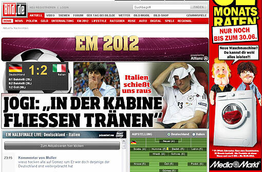 So titeln die deutschsprachigen Zeitungs-Websiten nach dem 1:2 der DFB-Elf gegen Italien.