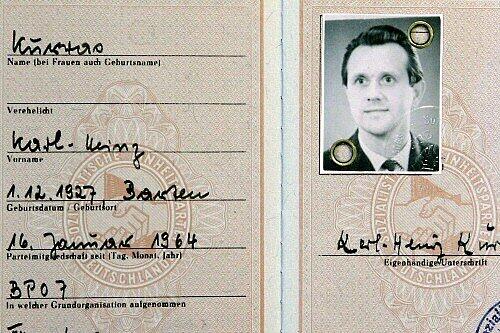 Die Nachweiskarte für SED-Parteimitglieder von Karl-Heinz Kurras, der 1967 den Studenten Benno Ohnesorg erschoss.