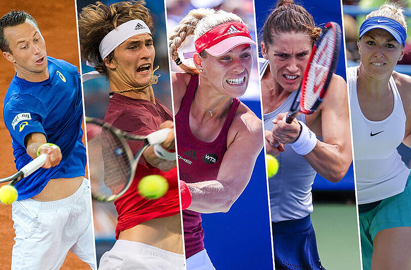 Wie viel geht für die deutschen Top-Tennisspieler bei den US Open? Von links: Philipp Kohlschreiber, Alexander Zverev, Angelique Kerber, Andrea Petkovic und Sabine Lisicki