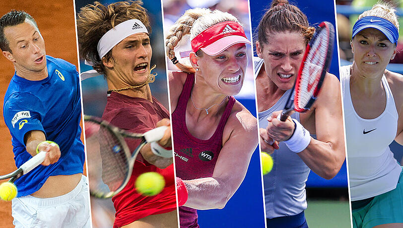 Wie viel geht für die deutschen Top-Tennisspieler bei den US Open? Von links: Philipp Kohlschreiber, Alexander Zverev, Angelique Kerber, Andrea Petkovic und Sabine Lisicki Wie viel geht für die deutschen Top-Tennisspieler bei den US Open? Von links: Philipp Kohlschreiber, Alexander Zverev, Angelique Kerber, Andrea Petkovic und Sabine Lisicki
