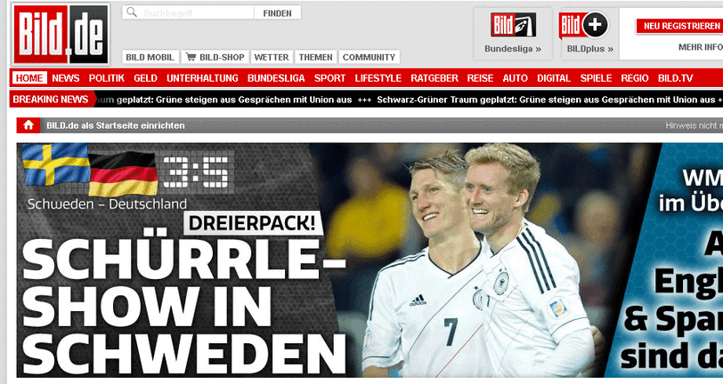 Schürrle-Show in Schweden: Bild.de kommt mit einer Aliteration daher.