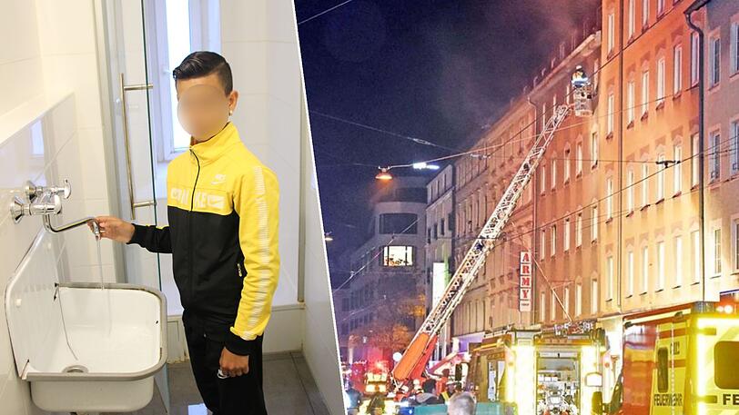 Isus (12) zeigt das Waschbecken, das sich alle Bewohner des Hauses teilen müssen. Im November 2016 kamen bei einem Brand im Vorderhaus drei Menschen ums Leben.