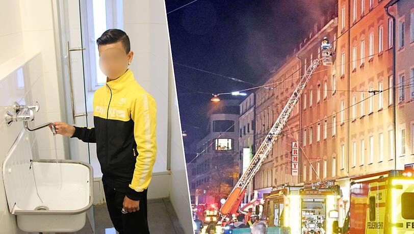 Isus (12) zeigt das Waschbecken, das sich alle Bewohner des Hauses teilen müssen. Im November 2016 kamen bei einem Brand im Vorderhaus drei Menschen ums Leben.