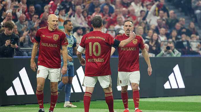 Hätte man auch zu aktiven Zeiten gerne zusammenspielen sehen: Arjen Robben, Lothar Matthäus und Franck Ribéry (v.l.).
