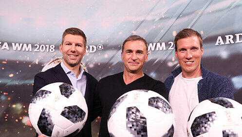 Die ARD-Experten für die WM 2018 in Russland: Thomas Hitzlsperger (l-r), Stefan Kuntz und Hannes Wolf.