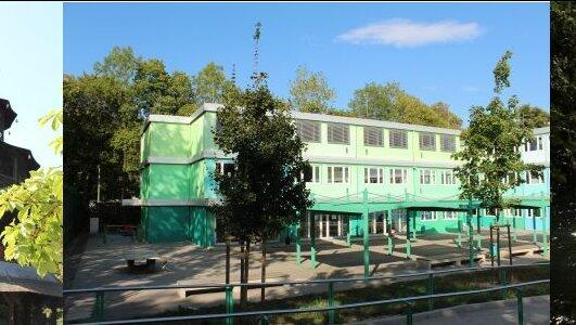 Die grüne Pavillonanlage an der Oettingenstraße 78 nahe am Eisbach war vier Schuljahre lang das Ausweichquartier für die über 600 Schüler. Die grüne Pavillonanlage an der Oettingenstraße 78 nahe am Eisbach war vier Schuljahre lang das Ausweichquartier für die über 600 Schüler.