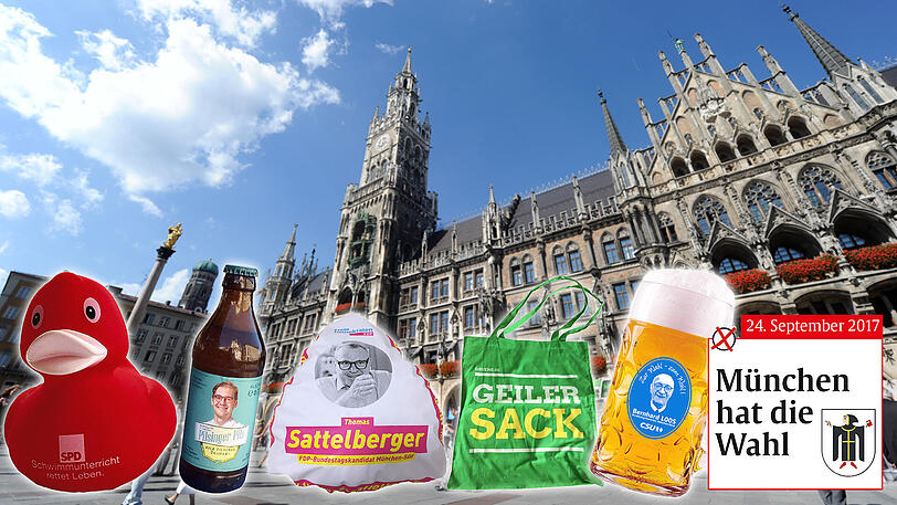 Straßenwahlkampf mit Ente und Bier: Die Münchner Bundestagskandidaten zeigen sich freigiebig.