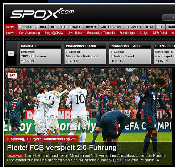 "Pleite! FC Bayern verspielt 2:0-Führung" schreibt das Portal Spox.com.