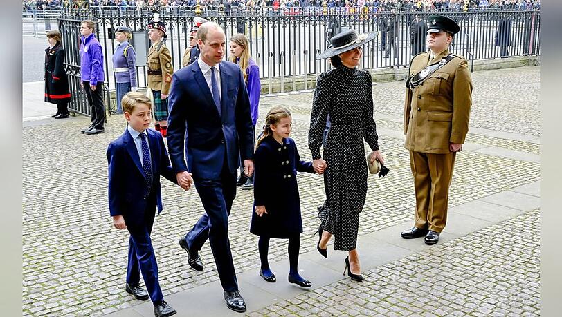 Gedenkgottesdienst für Prinz Philip (v.l.): Prinz George, Prinz William, Prinzessin Charlotte und Herzogin Kate.
