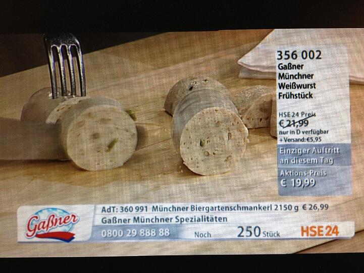 Die Münchner Weißwurst kommt groß raus: Im Teleshopping.