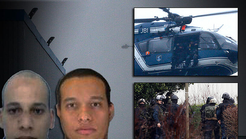 Frankreich jagt die Paris-Attentäter: Cherif (32) und Said Kouachi (34) haben sich mit einer Geisel in einem Industriegebäude verschanzt. Die Bilder vom Einsatz. Frankreich jagt die Paris-Attentäter: Cherif (32) und Said Kouachi (34) haben sich mit einer Geisel in einem Industriegebäude verschanzt. Die Bilder vom Einsatz.