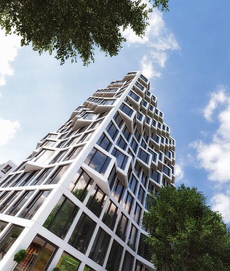 Die zwei Wohntürme sollen jeweils 53 Meter hoch werden. Damnit gelten sie noch nicht als Hochhaus, sondern bloß als hohe Häuser. Das bringt weniger Vorschriften.